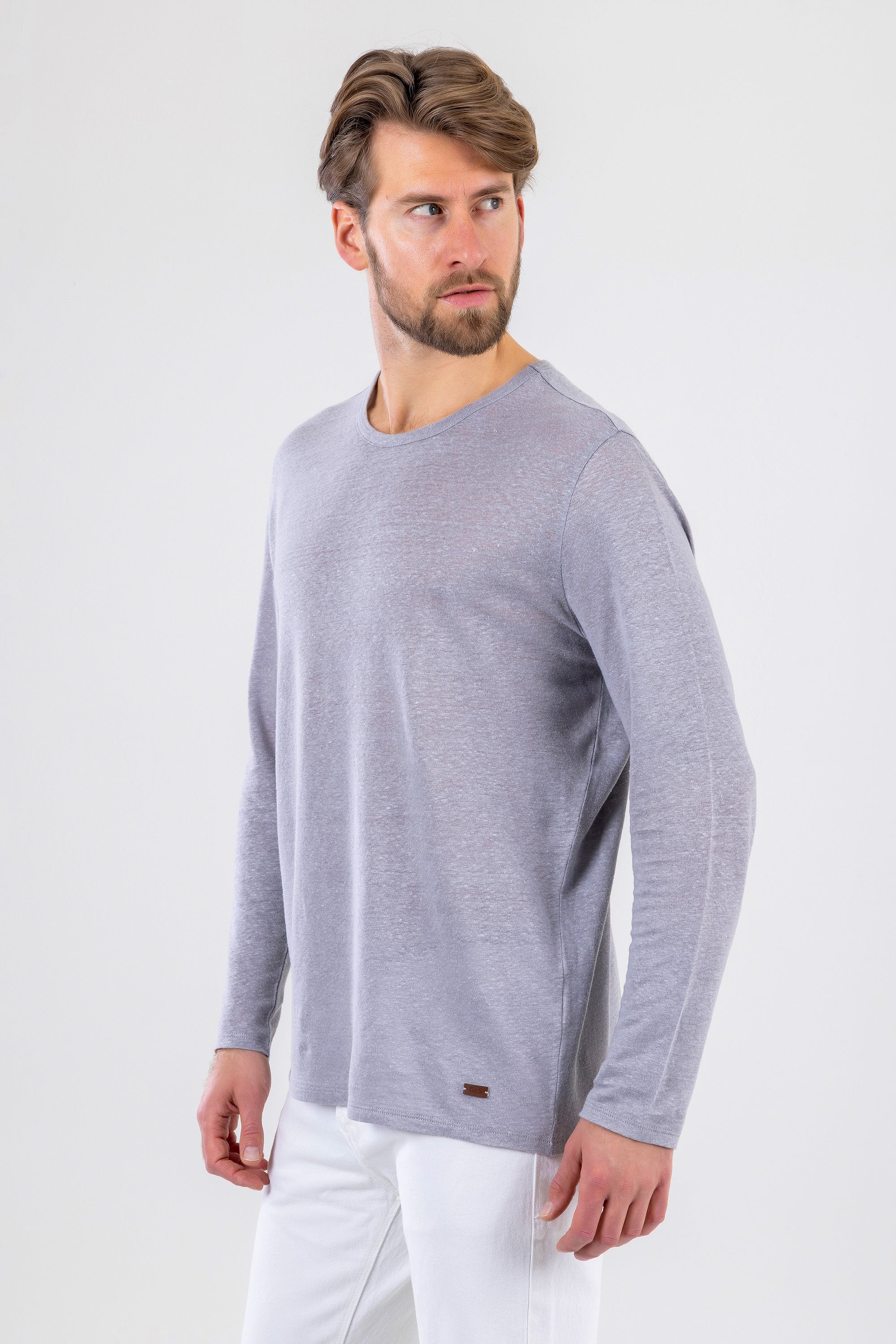 JACK Long Sleeve Classic Gray Linen T-Shirt