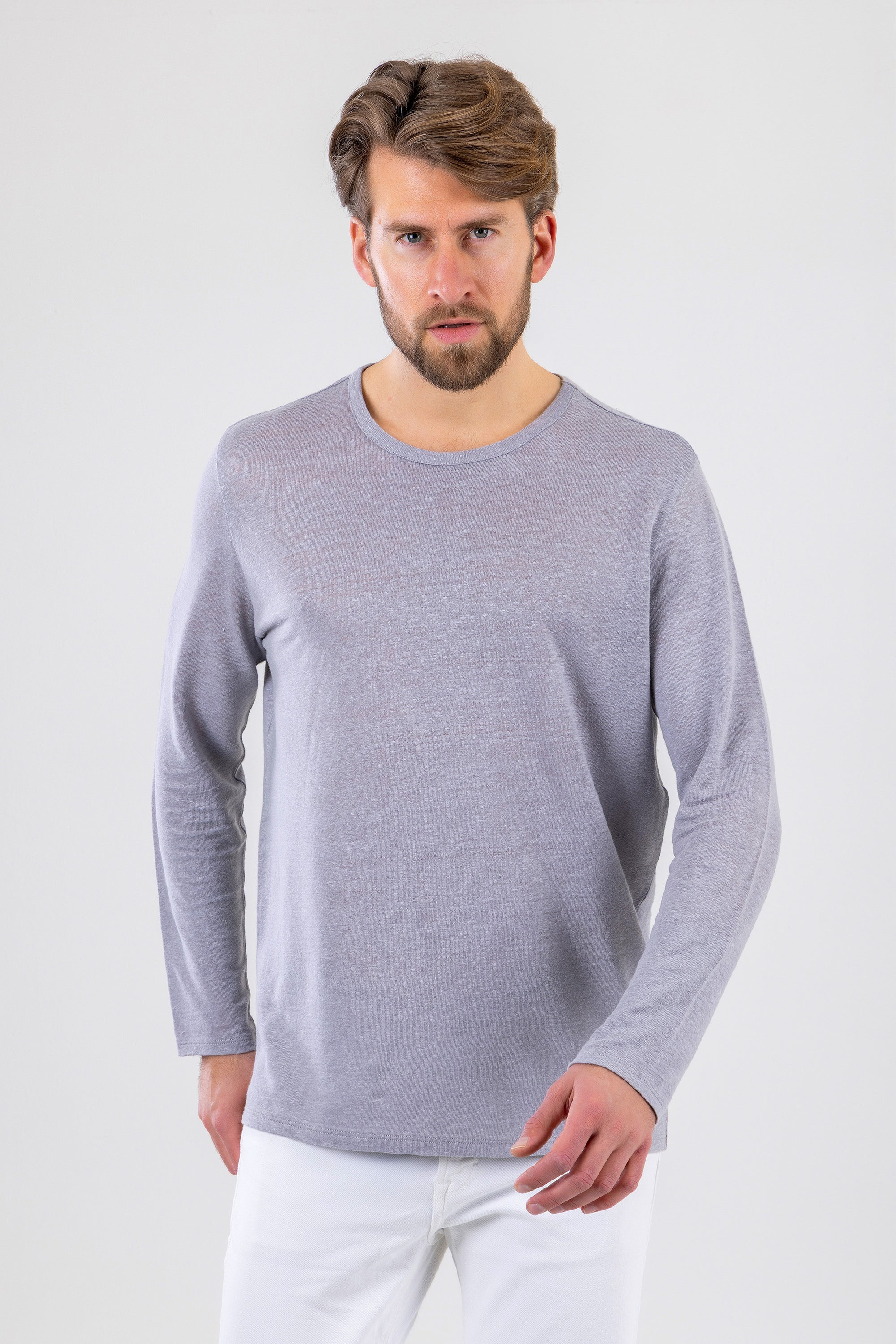 JACK Long Sleeve Classic Gray Linen T-Shirt