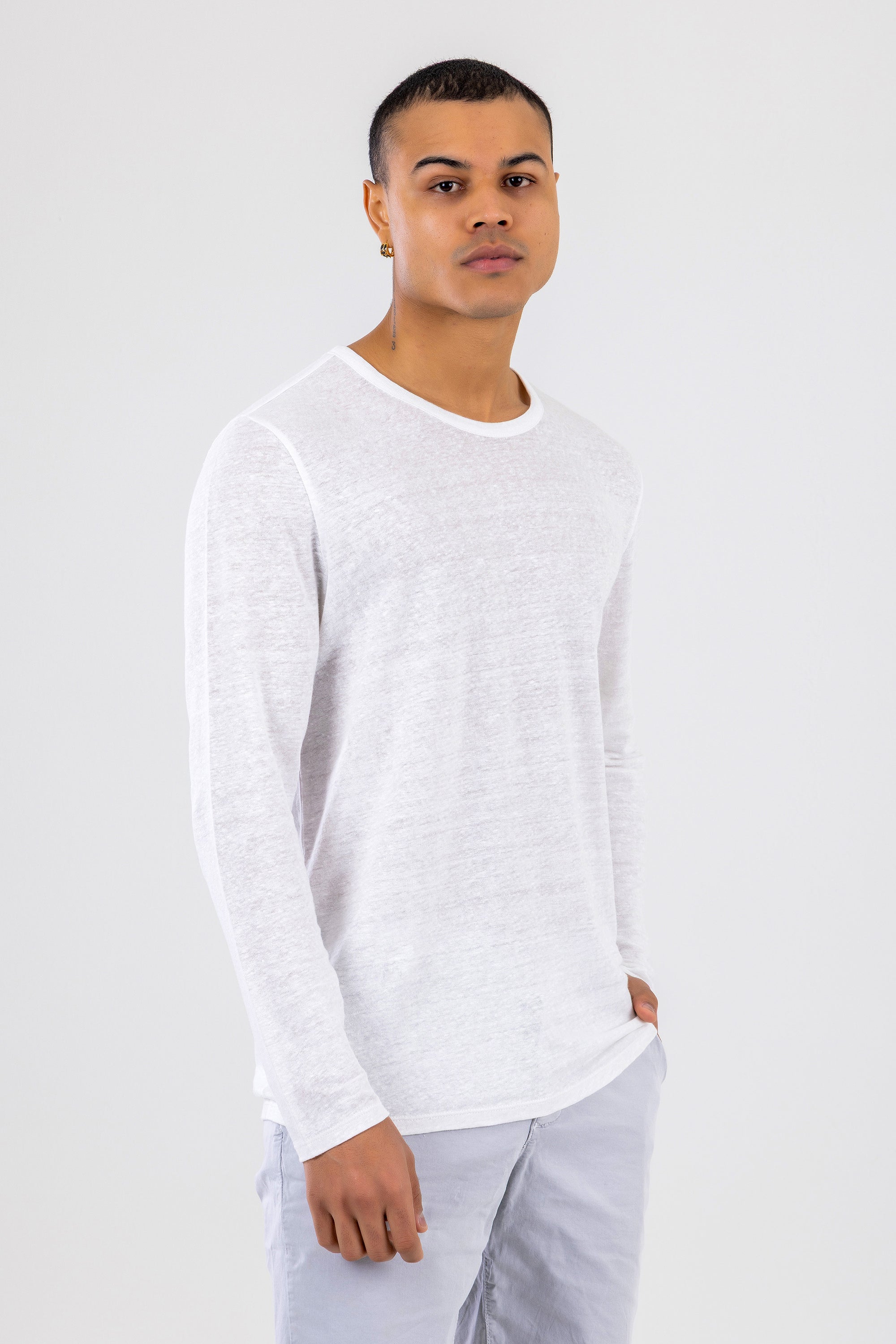 JACK Long Sleeve Soft White Linen T-Shirt