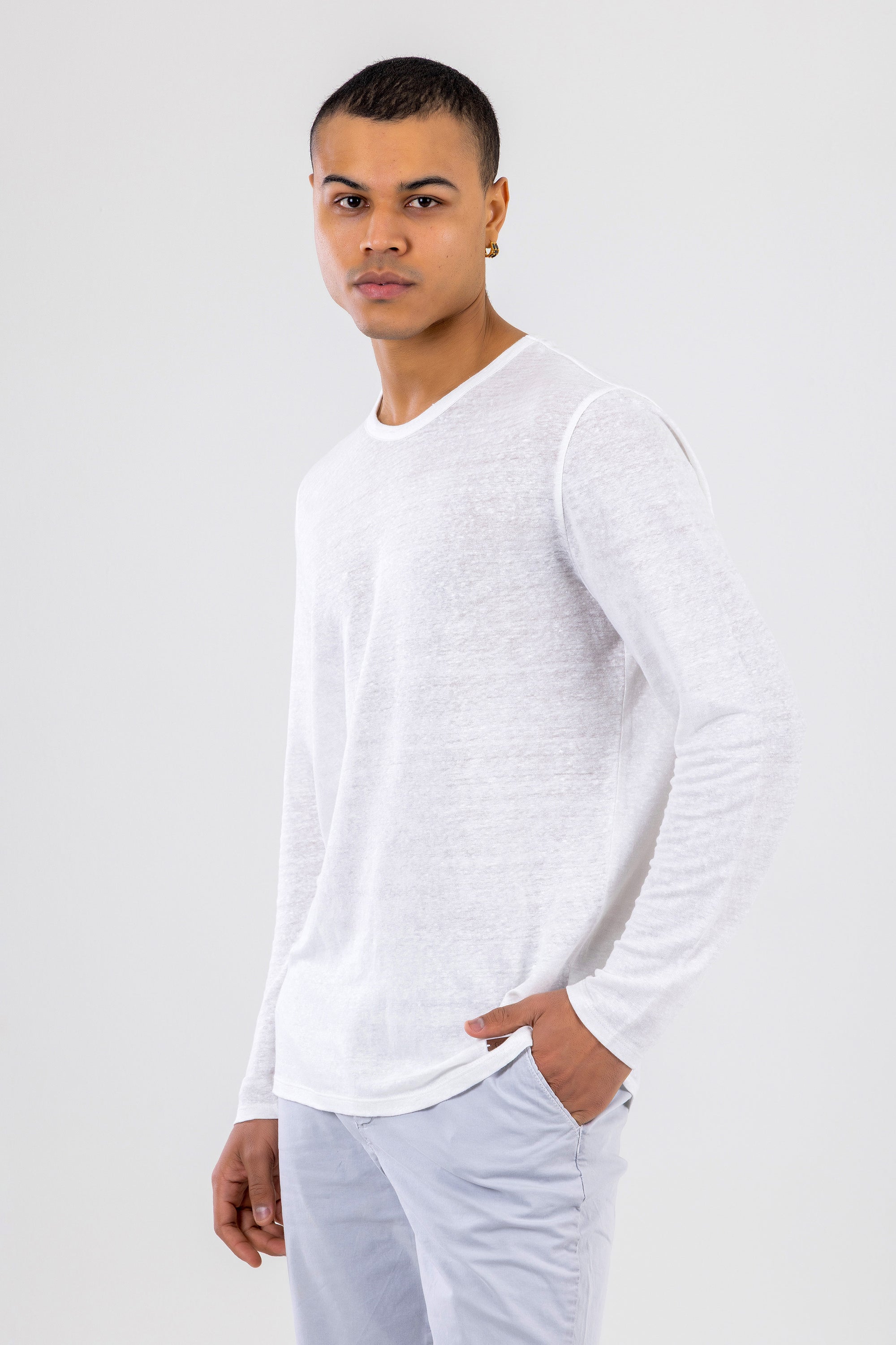 JACK Long Sleeve Soft White Linen T-Shirt