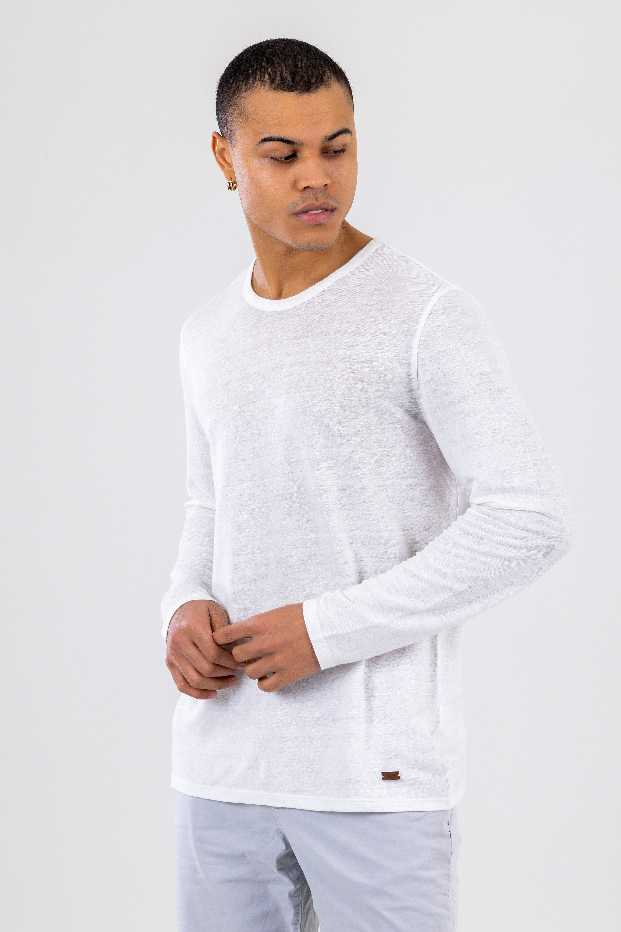 JACK Long Sleeve Soft White Linen T-Shirt