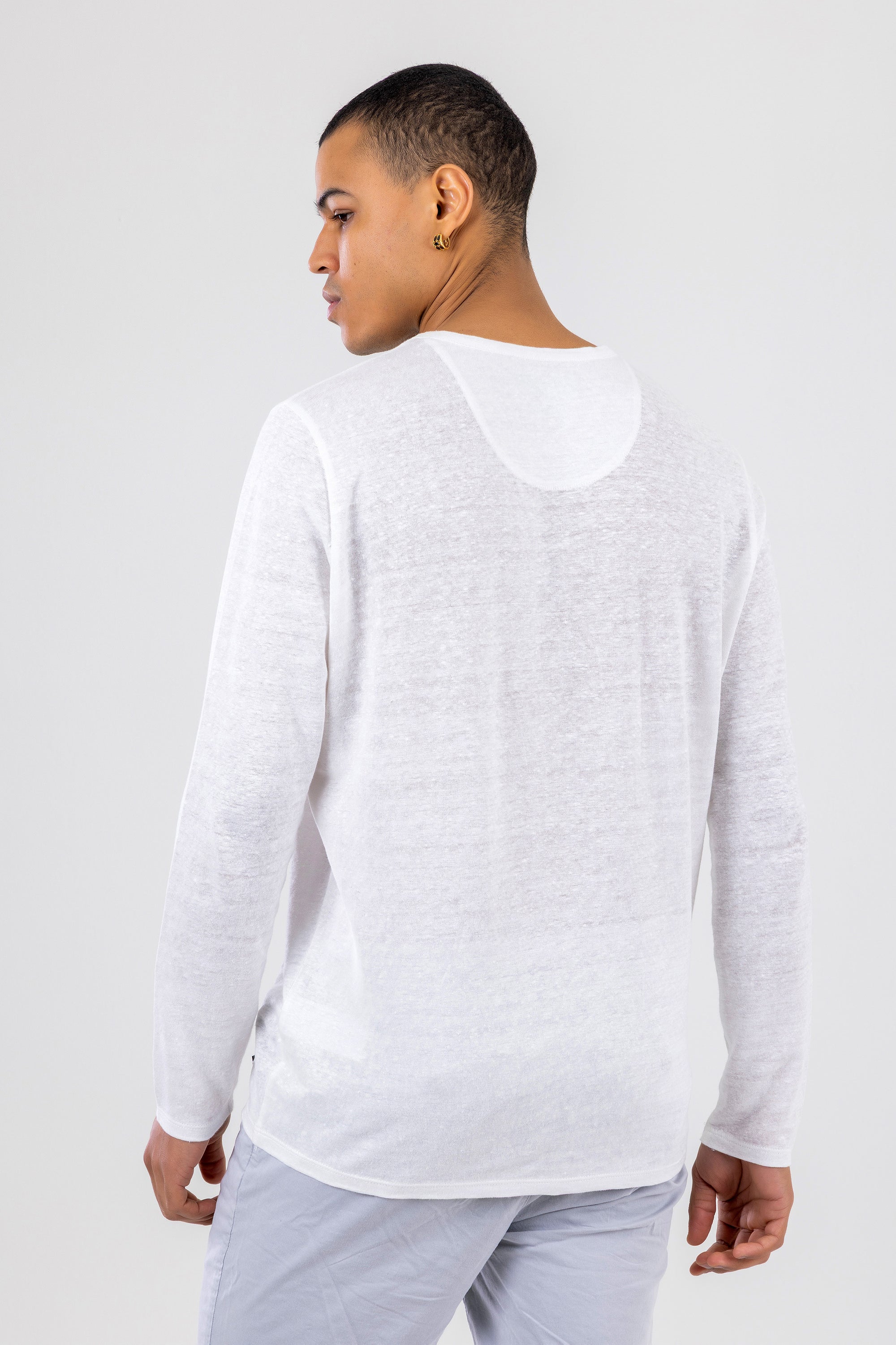 JACK Long Sleeve Soft White Linen T-Shirt