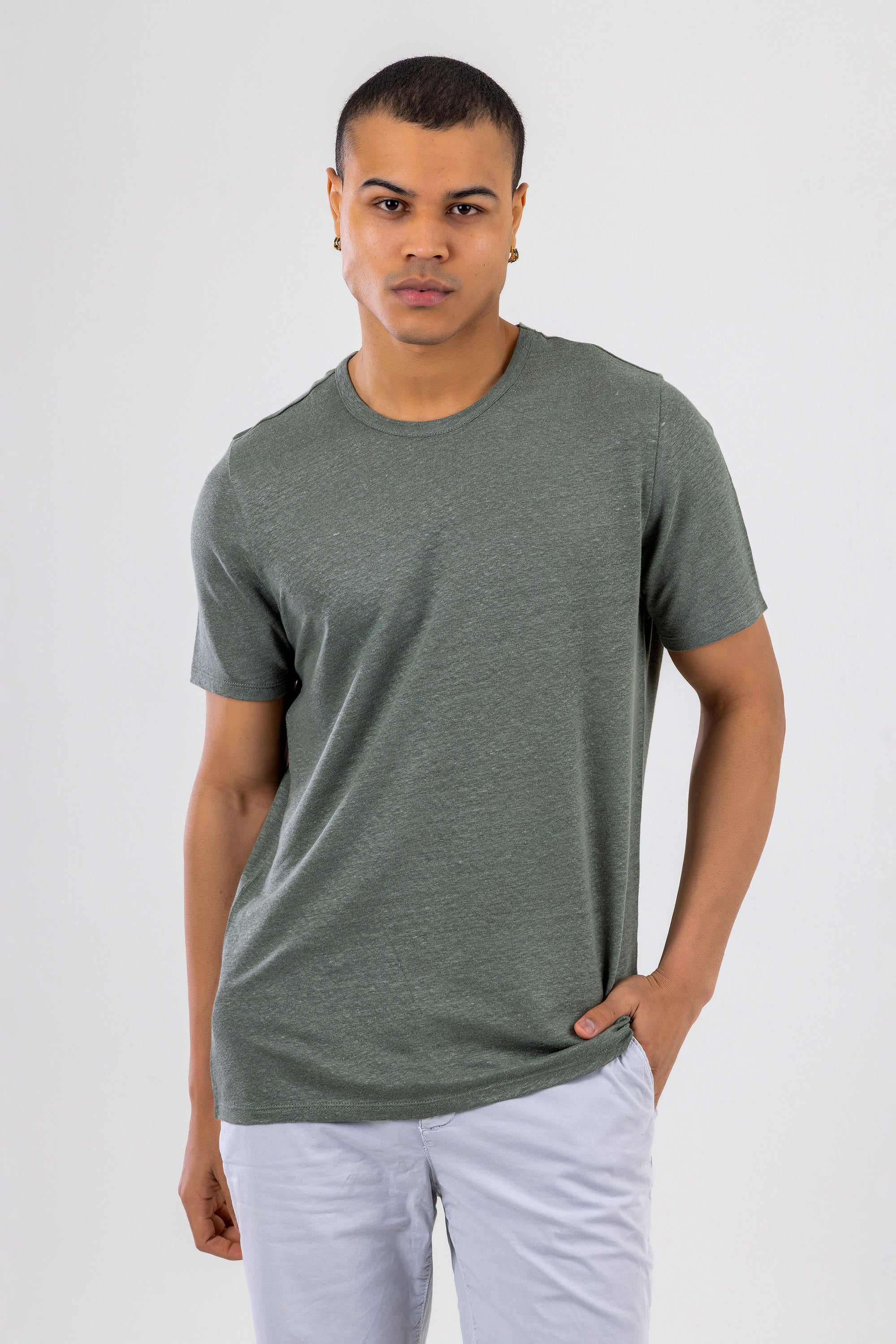 BRAD Olive Green Linen T-Shirt