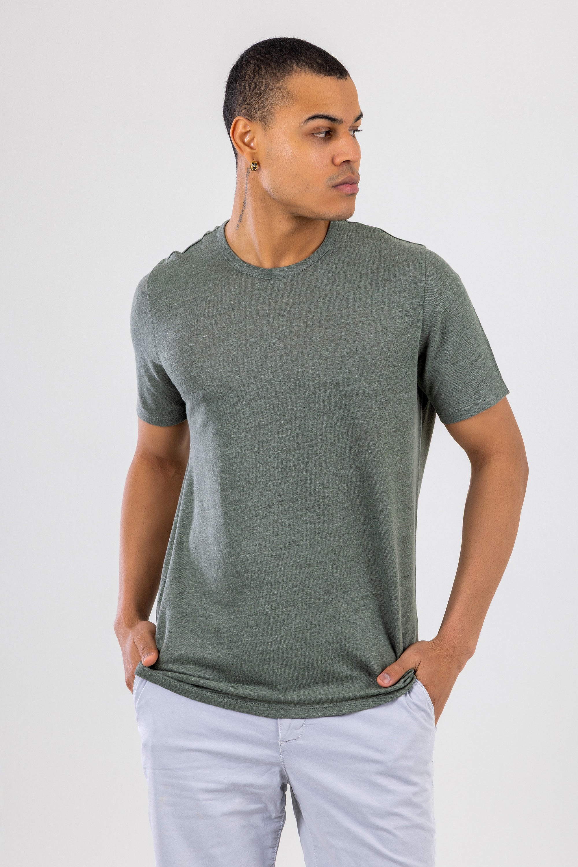 BRAD Olive Green Linen T-Shirt