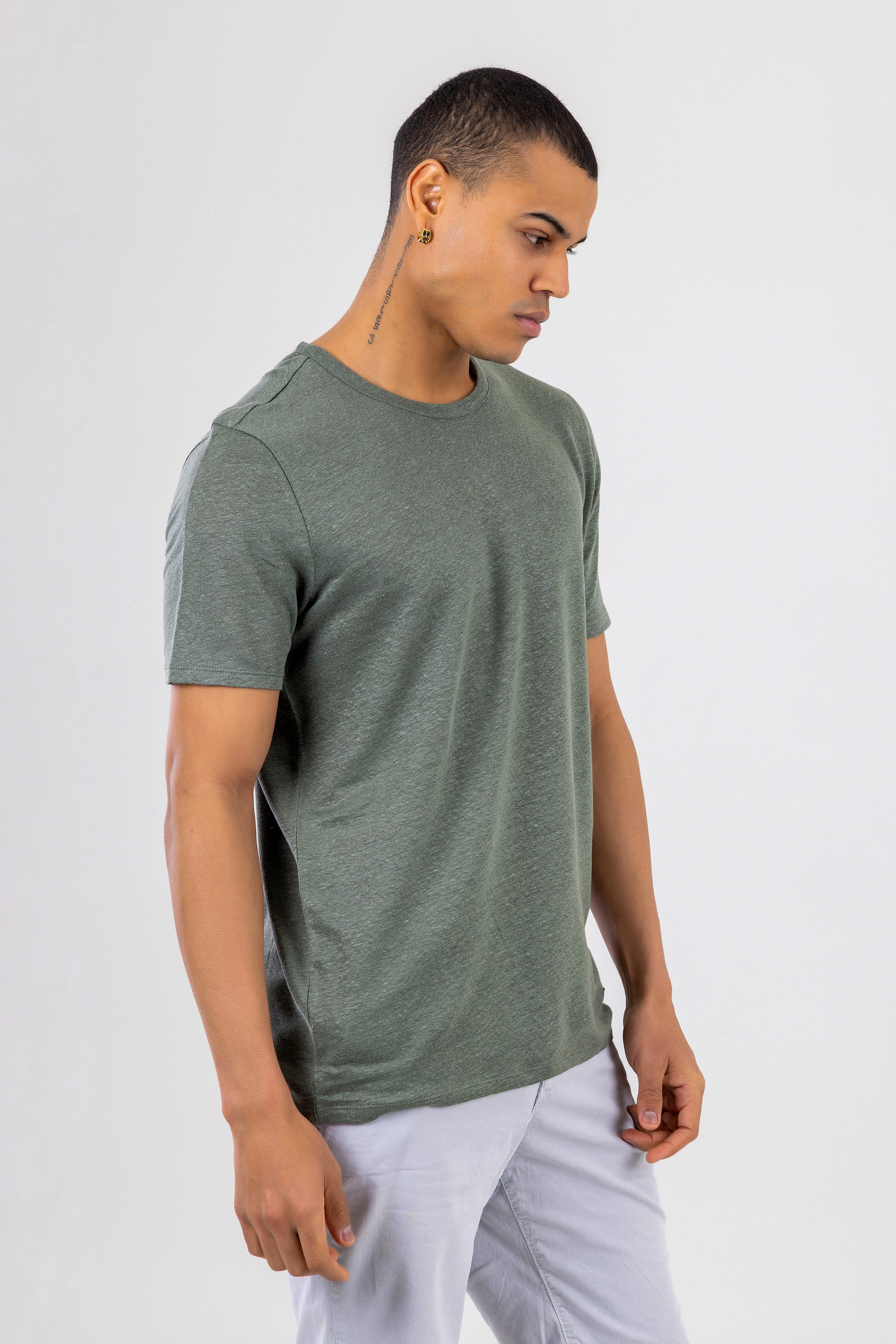 BRAD Olive Green Linen T-Shirt