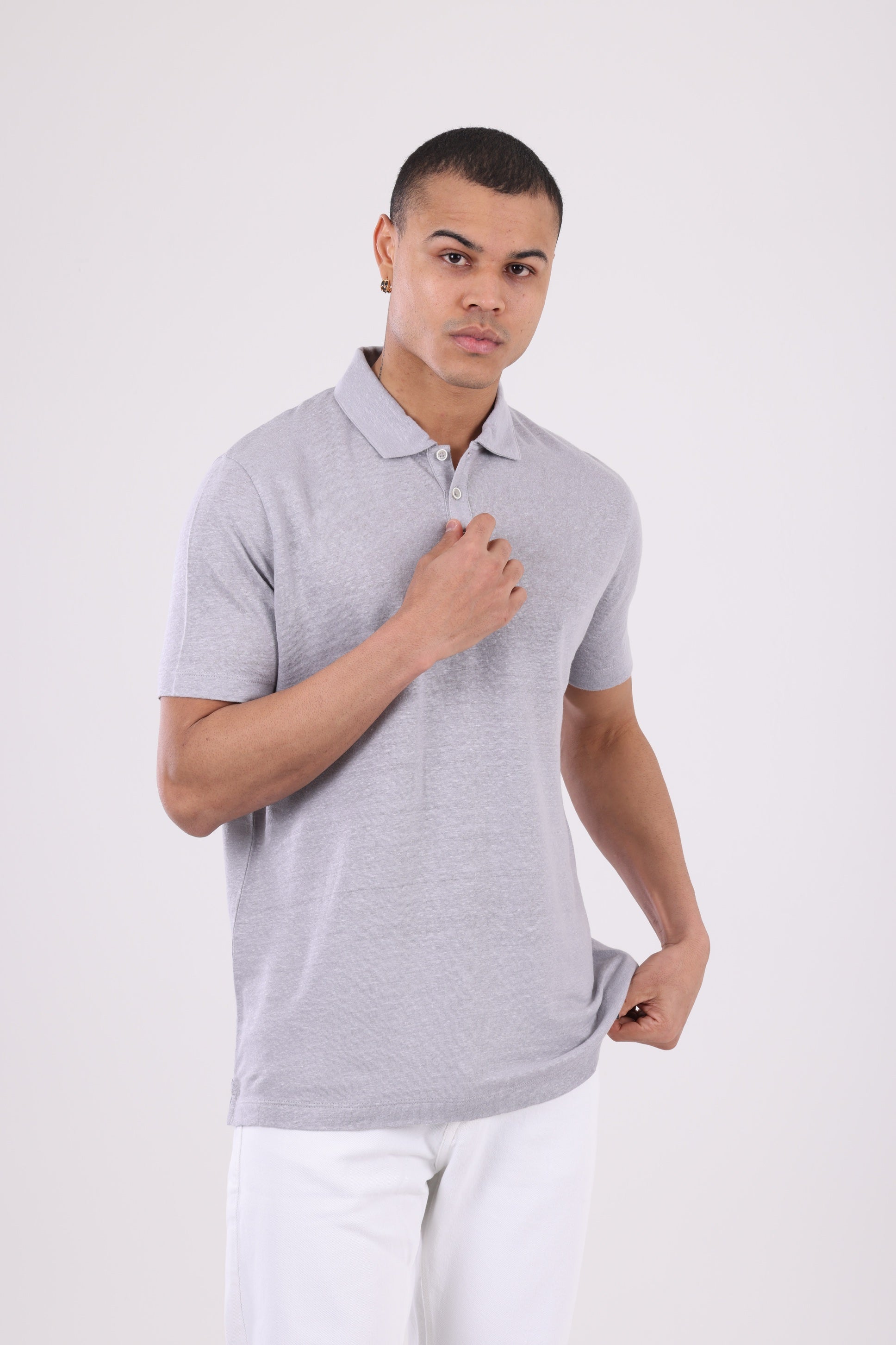 HUGH Classic Gray Linen Polo Shirt
