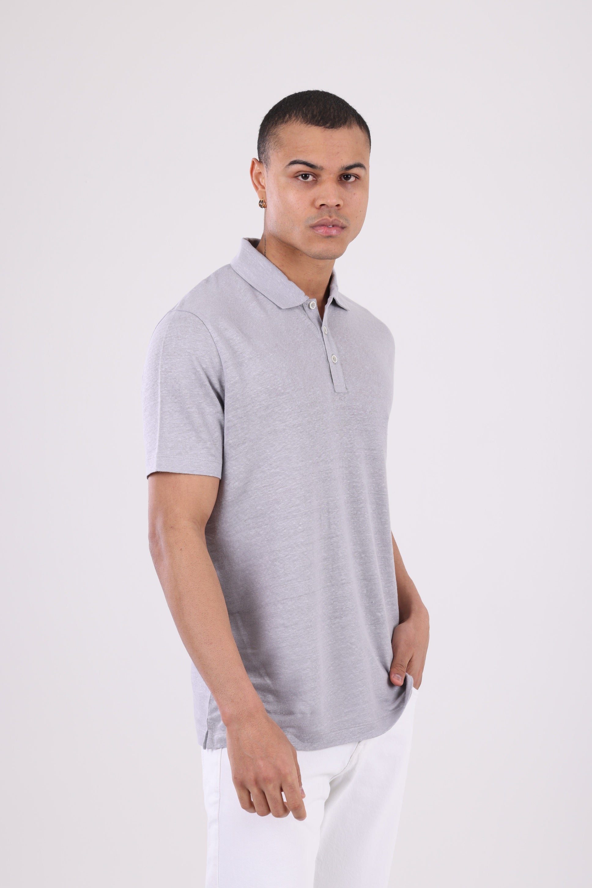 HUGH Classic Gray Linen Polo Shirt