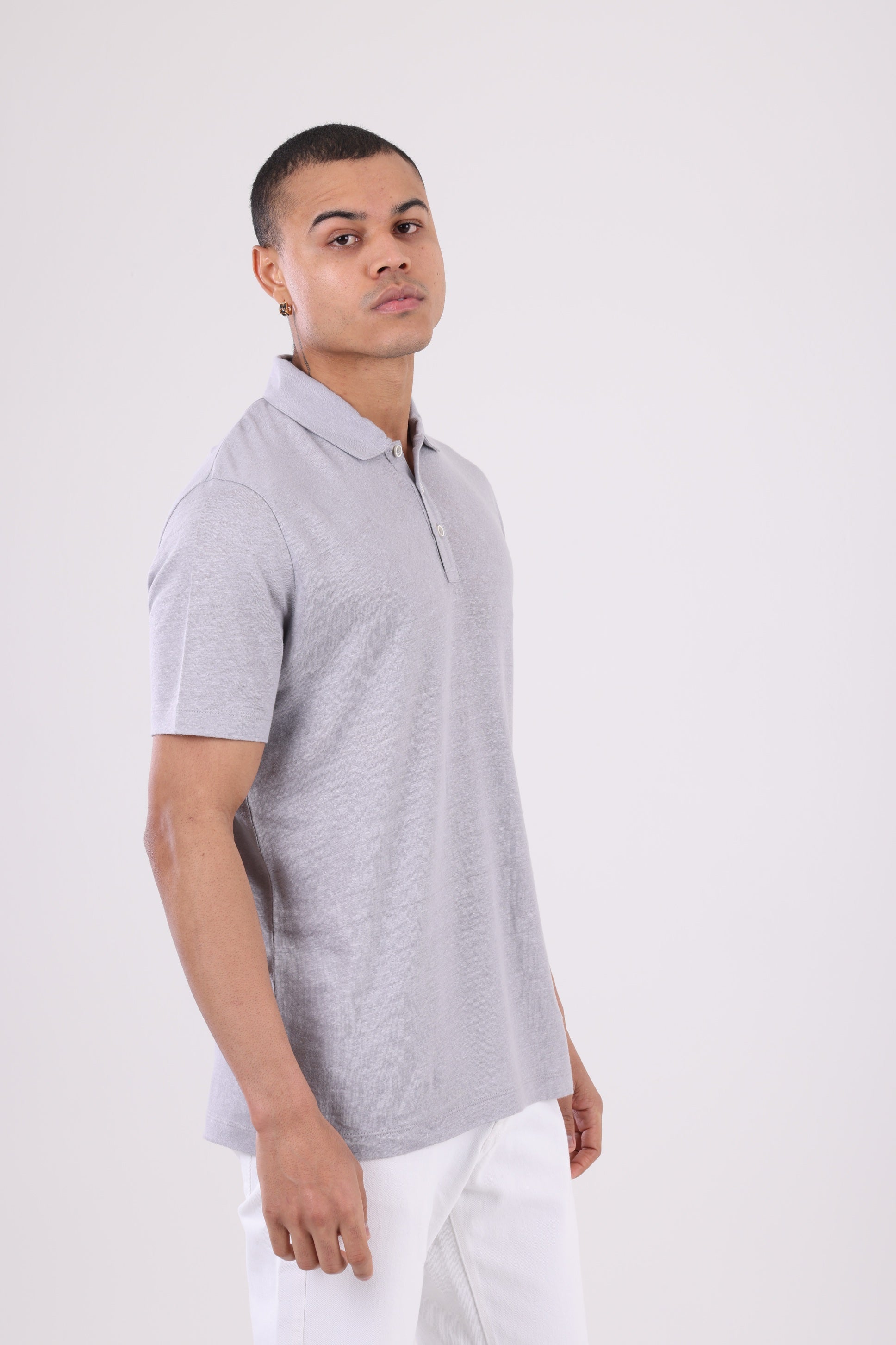 HUGH Classic Gray Linen Polo Shirt
