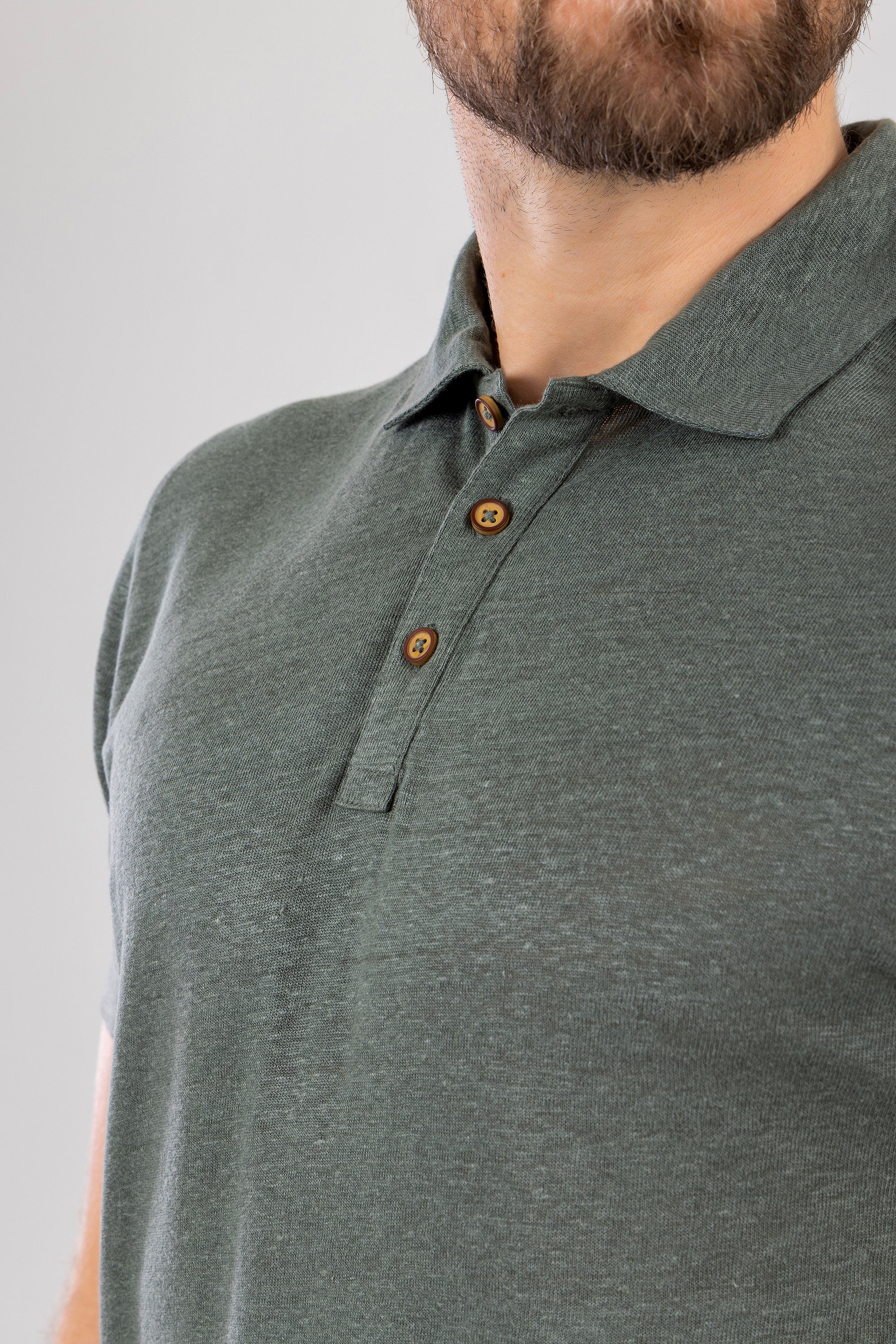 HUGH Olive Green Linen Polo Shirt
