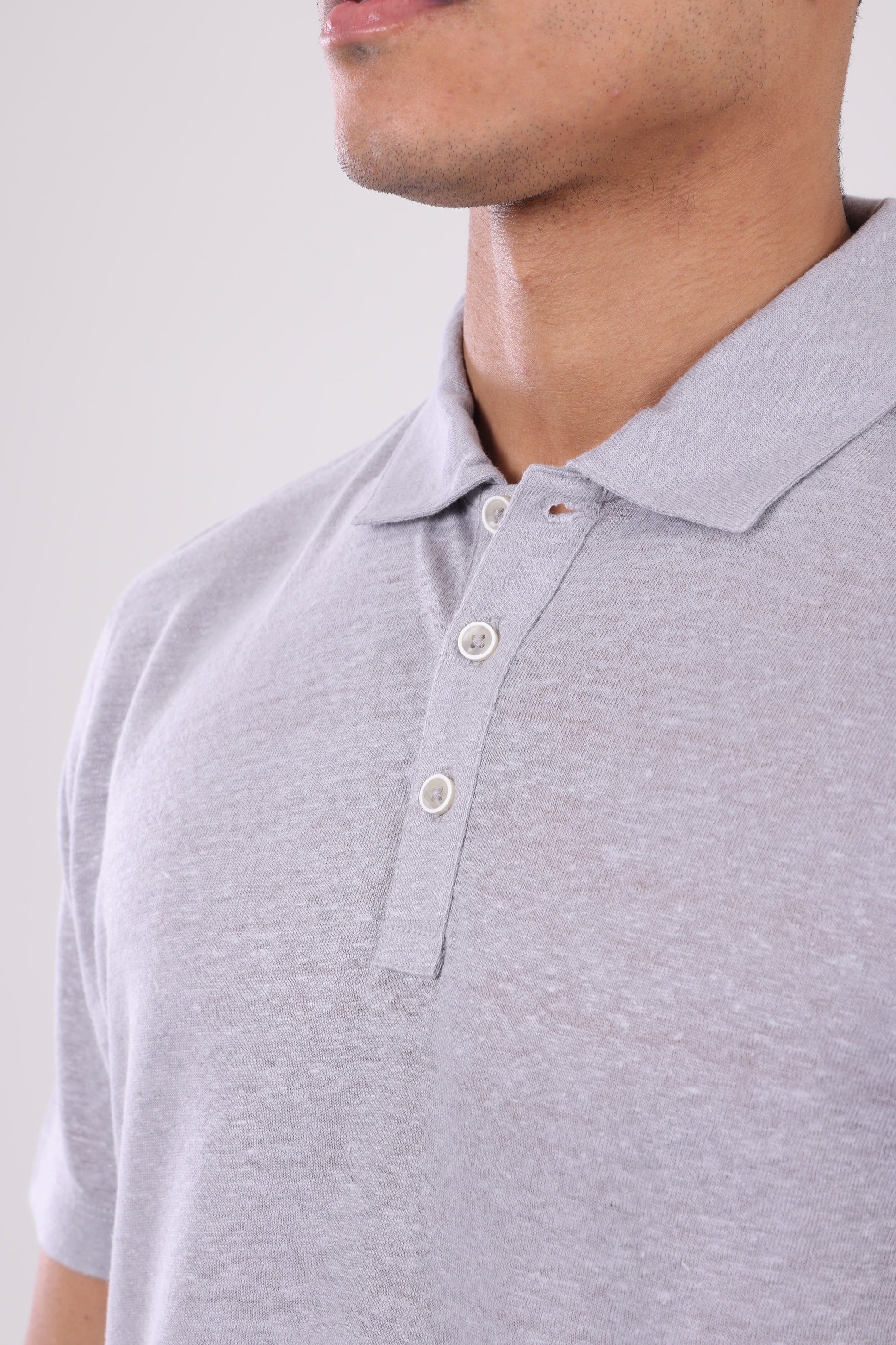 HUGH Classic Gray Linen Polo Shirt